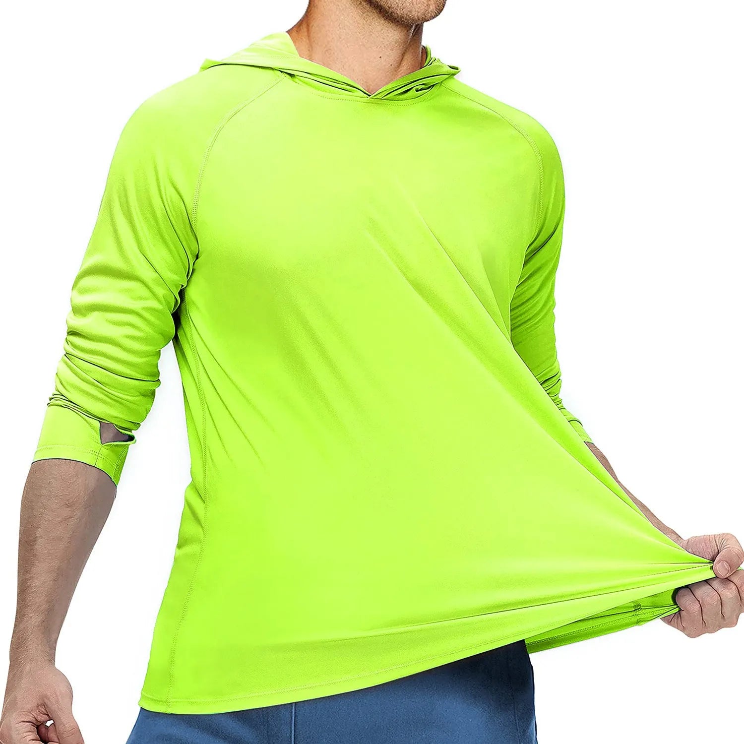 Men's hooded slim-fit sun protection suit in army green colour for outdoor fishing and hiking.