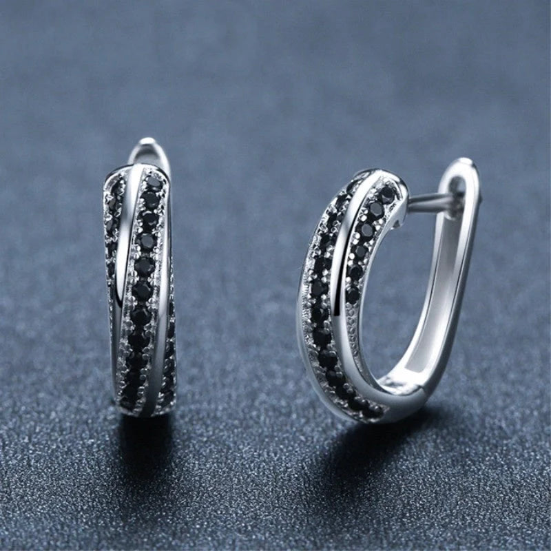 Black copper inlaid zircon women's U-shaped earrings with round popular elements