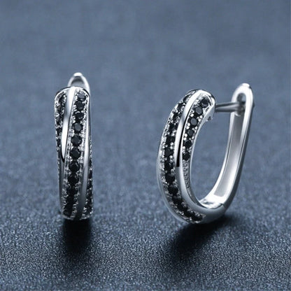 Black copper inlaid zircon women's U-shaped earrings with round popular elements