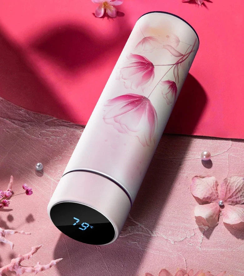 Stainless steel vacuum flask with LED touch display temperature control, available in a variety of colors and sizes