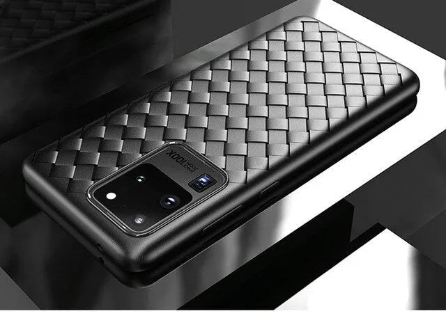 Samsung Galaxy S20 and Note 10 TPU phone case in solid colours showing front and back views