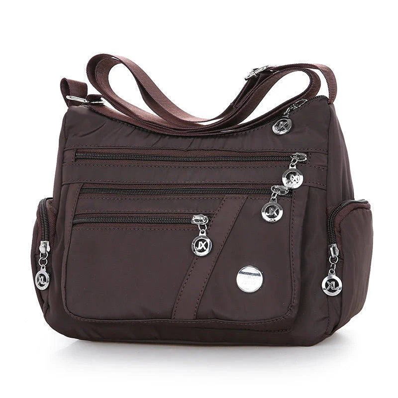Ladies multi-layer square waterproof nylon messenger bag in various colors