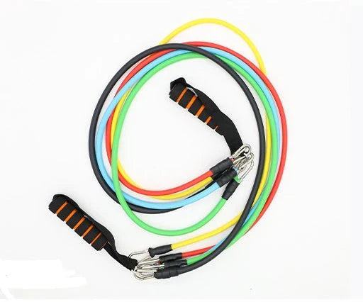 17-piece multi-function puller set with resistance bands, handles, and ankle straps for home strength training