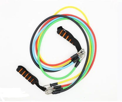 17-piece multi-function puller set with resistance bands, handles, and ankle straps for home strength training