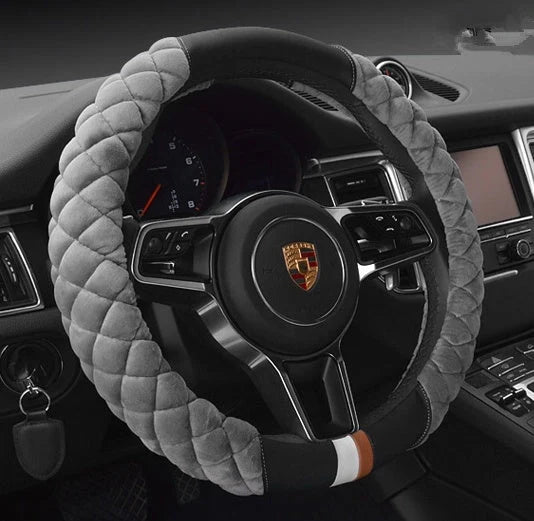 Universal 38cm plush steering wheel cover with cute footprint design