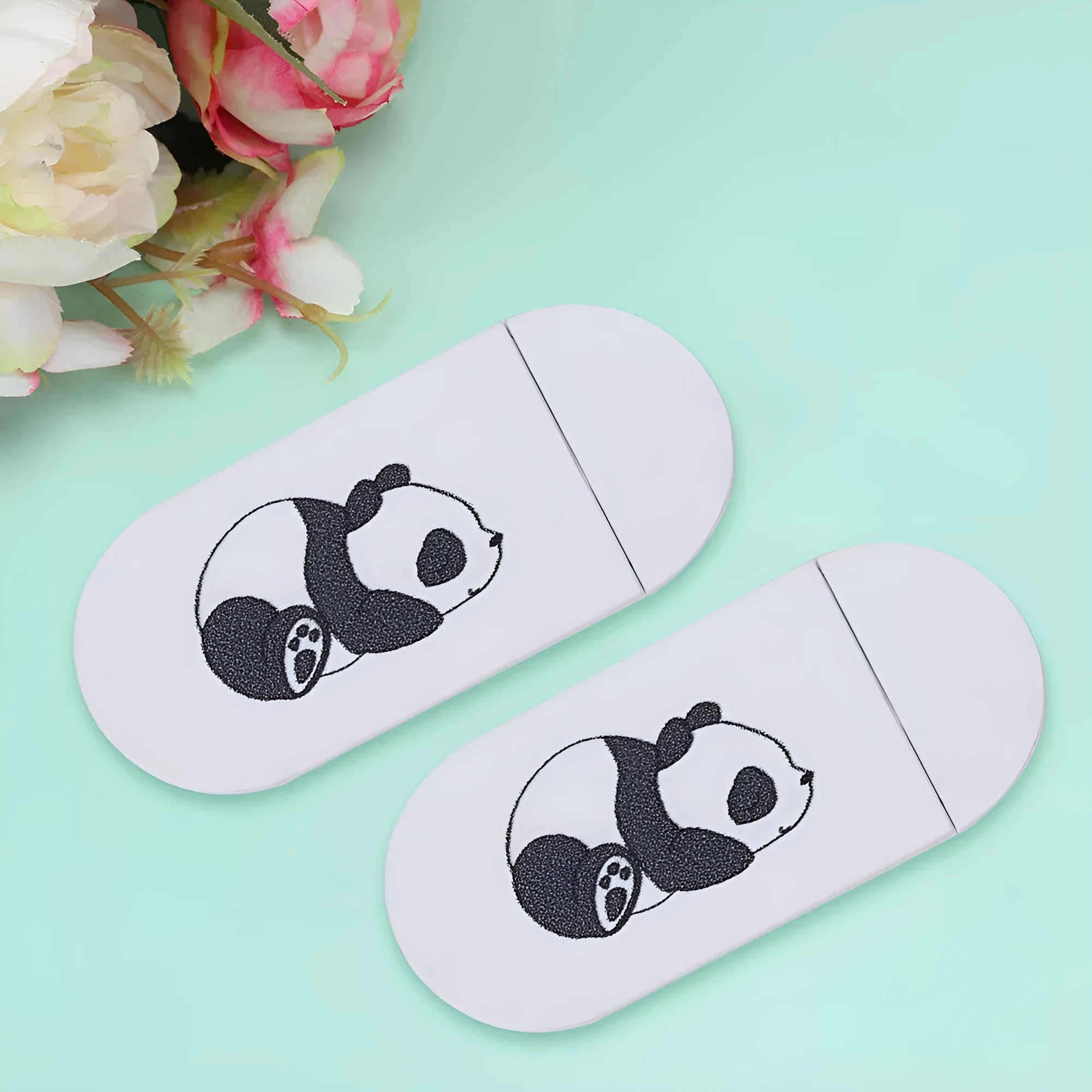 White plastic sliding webcam cover pack of three, each measuring 3x1.5x0.1cm, for laptop and smartphone privacy