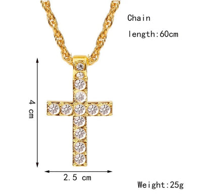 Silver alloy cross pendant necklace with 60 cm rope chain for women and men