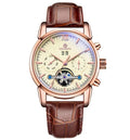 Mechanical tourbillon watch for men with genuine leather strap and mineral glass mirror, black dial, calendar display