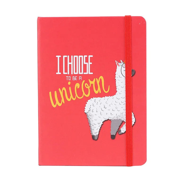 Alpaca cartoon design notebook in A5, A6, and A7 sizes with yellow paper pages.