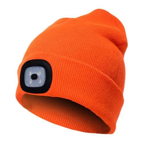 LED knit hat in various colors with integrated light for night safety