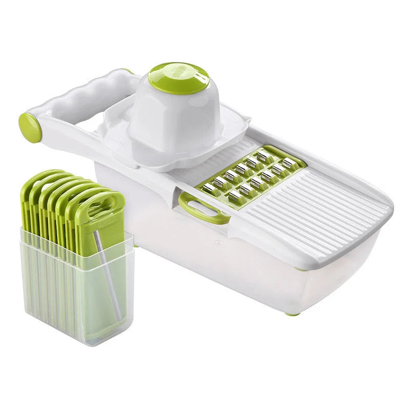 Multifunctional vegetable cutter with safety blade guard and multiple slicing options