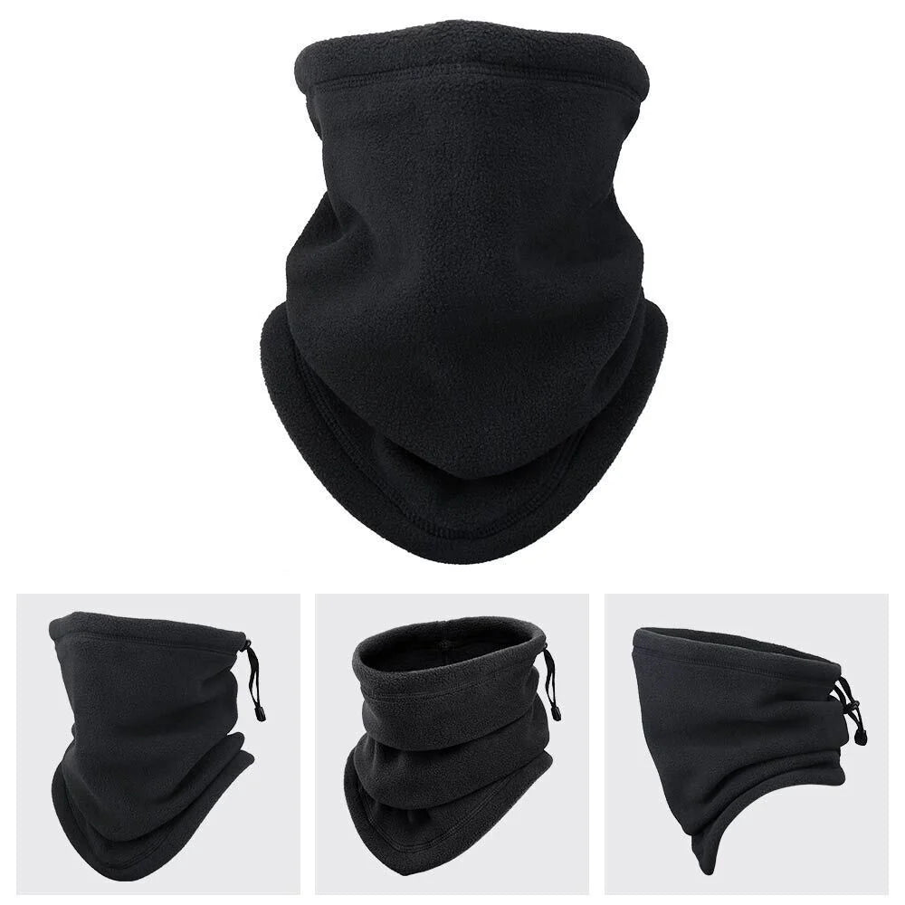 Winter fleece tube scarf mask in black and gray, offering windproof and UV protection