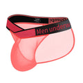 Men's transparent ice silk underwear with V gradient front design in black, red, and white colours