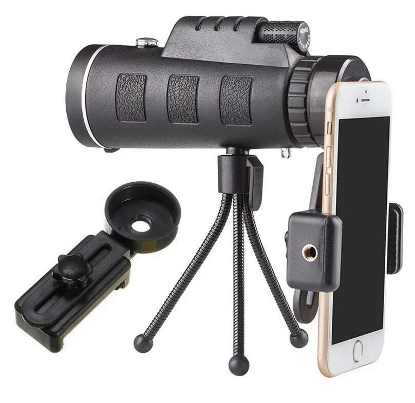 40x60 monocular telescope with compass and phone clip, compact and lightweight for outdoor use