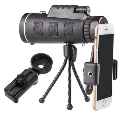40x60 monocular telescope with compass and phone clip, compact and lightweight for outdoor use