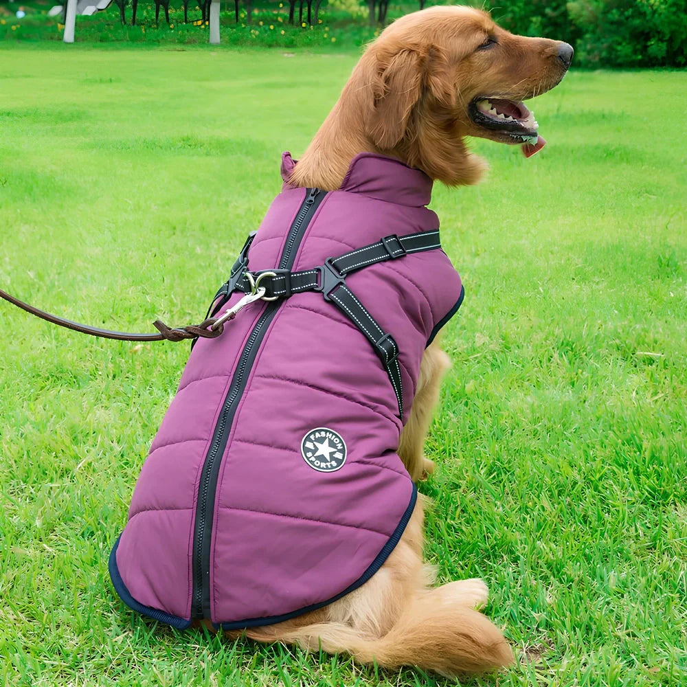 Red cotton chest back integrated vest on dog, sizes S-2XL, waterproof washable pet winter clothing