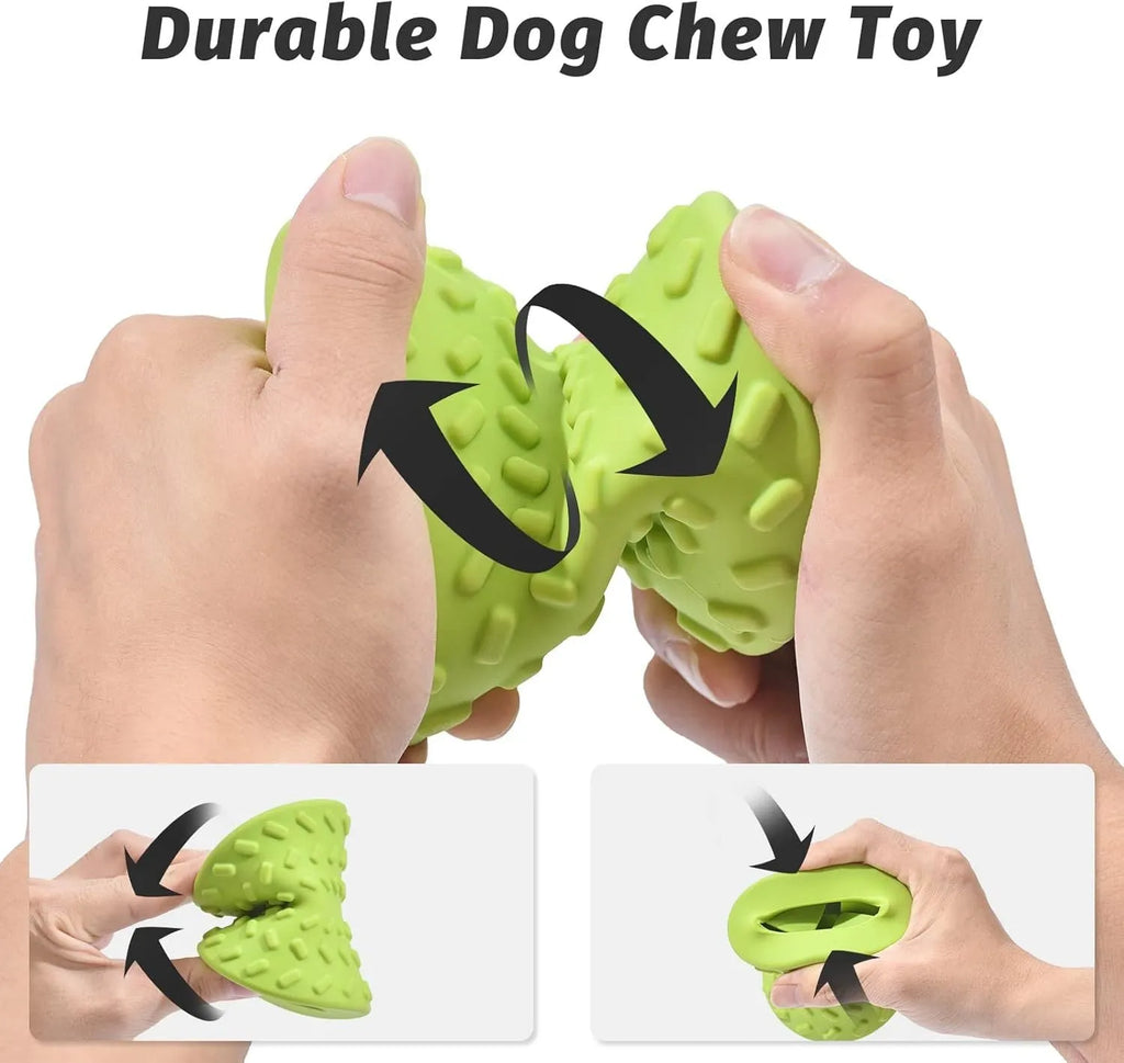 Blue natural rubber interactive treat dispensing dog bone toy for aggressive chewers.