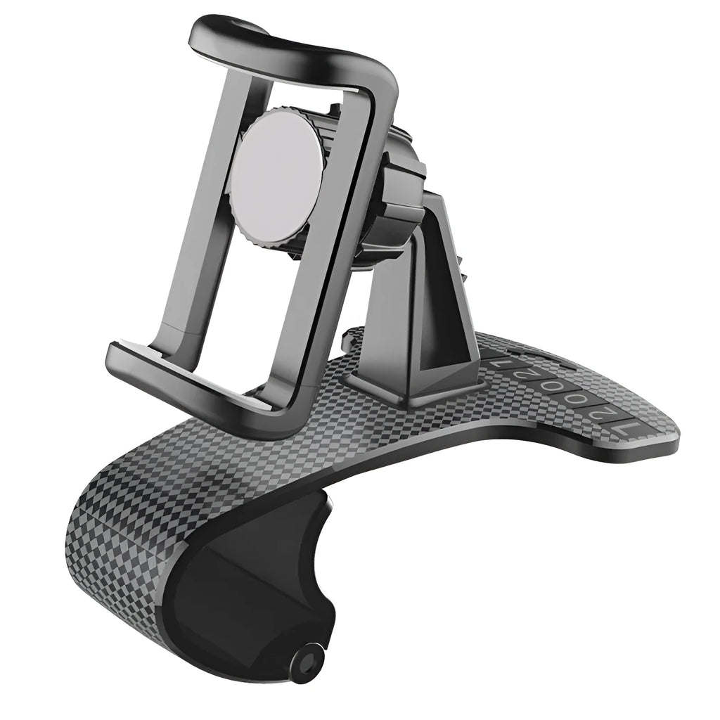 Black car phone holder with 360 degree rotating head and adjustable width mechanism
