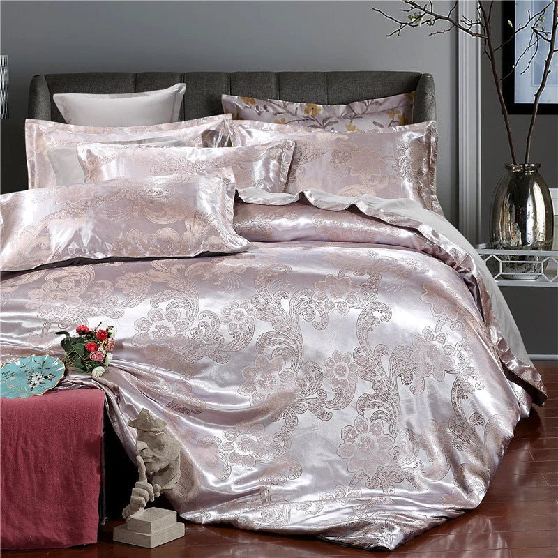 Four-piece jacquard bedding set in vibrant colours, made from durable polyester fibre