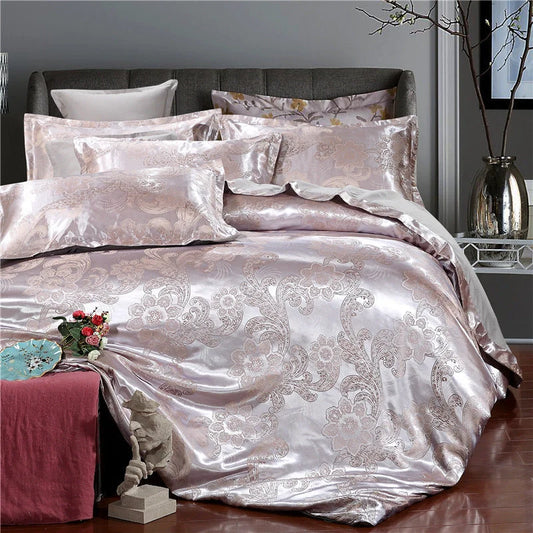 Four-piece jacquard bedding set in vibrant colours, made from durable polyester fibre