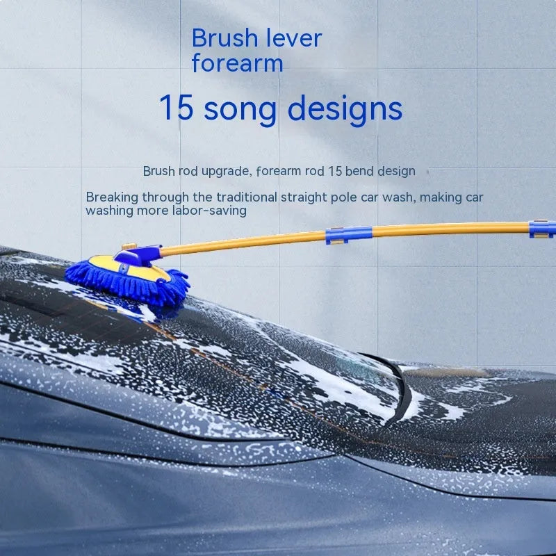 Telescopic curved car wash brush with aluminium handle and chenille mop head