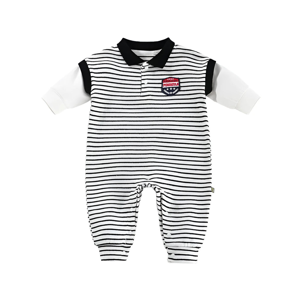 Striped cotton baby onesie in blue, pullover style, size 73cm, for autumn wear