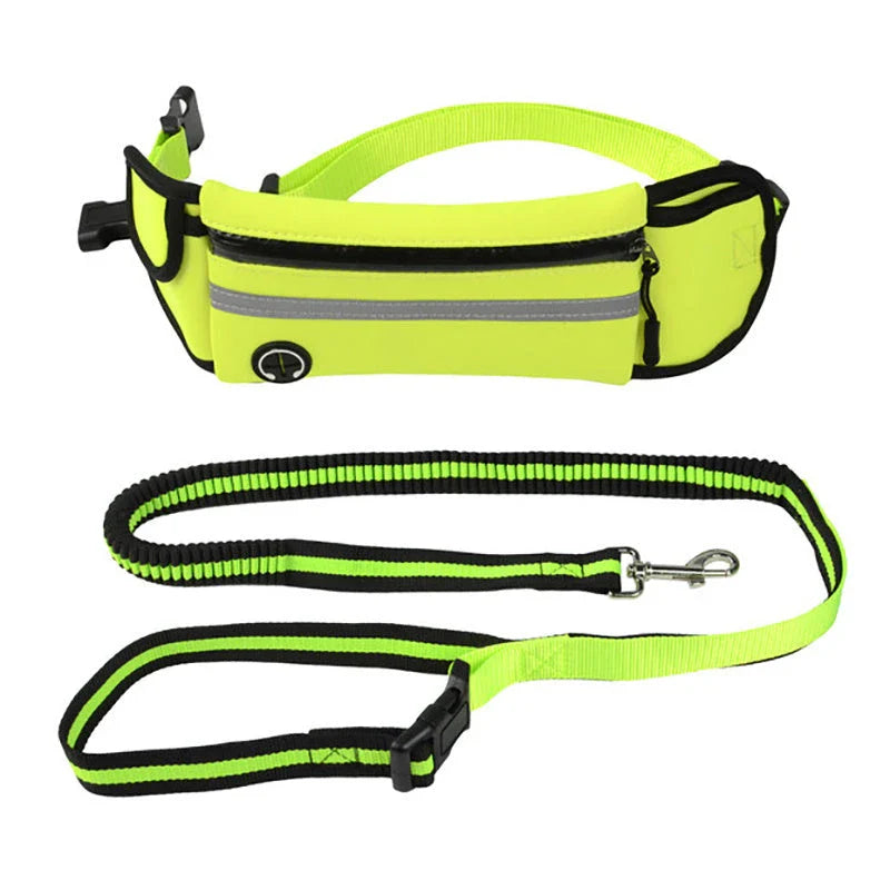 Waterproof reflective pet running waist bag with adjustable traction rope