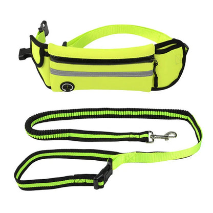 Waterproof reflective pet running waist bag with adjustable traction rope