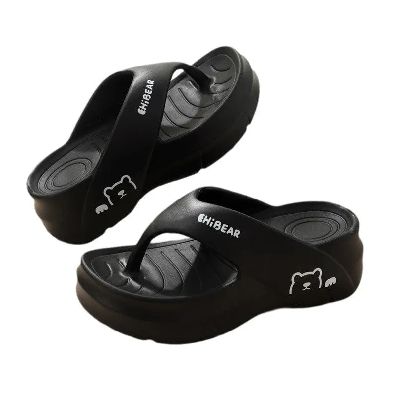 Thick-soled non-slip EVA flip flops for women, fish mouth toe, available in beige, khaki, black, pink, size 35-40