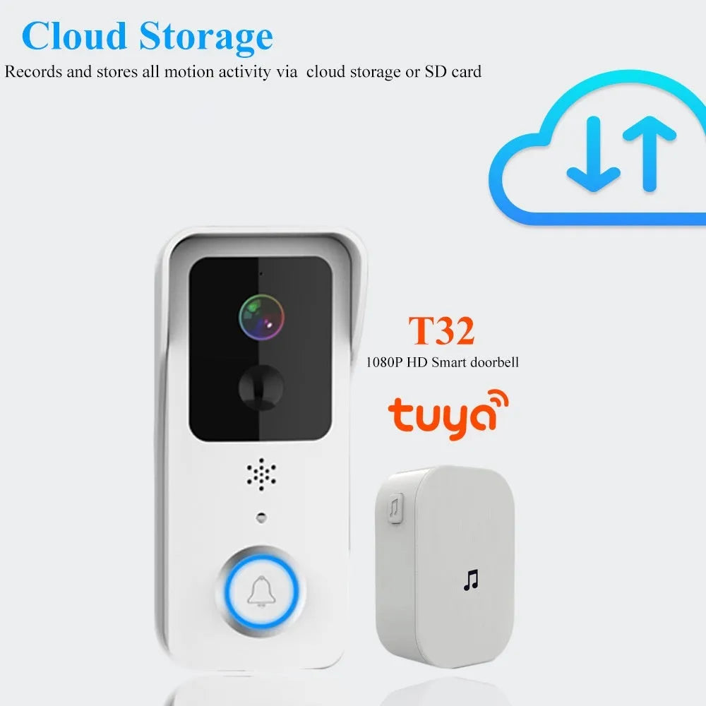 Black and white waterproof smart home visual doorbell with HD remote intercom.