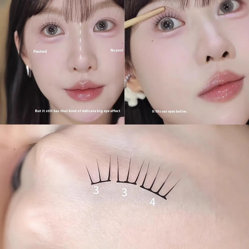 Reusable false eyelash stickers with 48 artificial fibre clusters including glue and tweezers