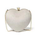 Heart-shaped plush cotton chain bag in pink with chain strap and hook closure