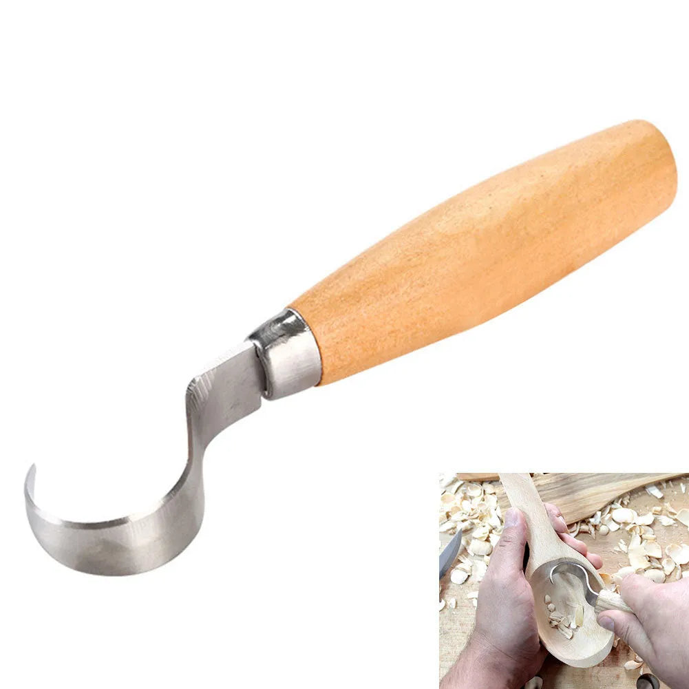 Curve carving knife with wood handle and stainless steel blade for wood carving