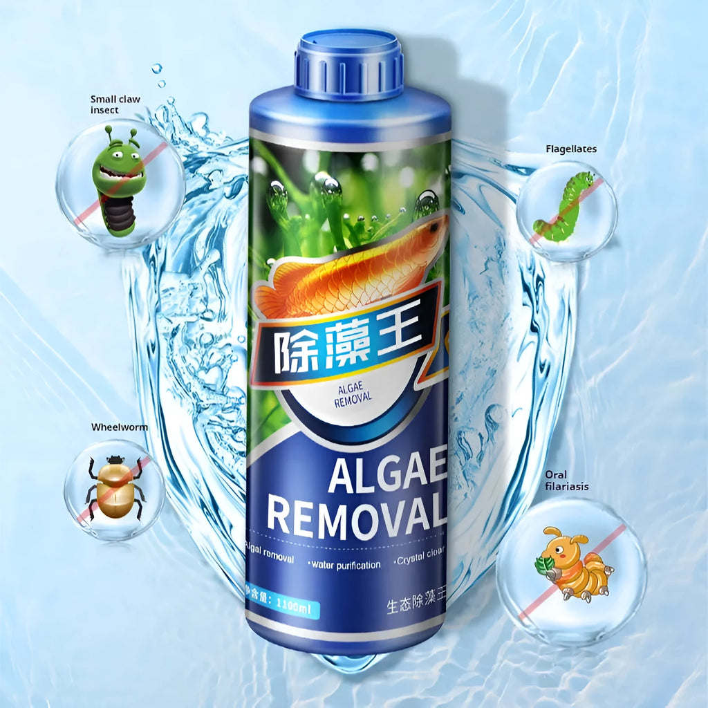 Ecological fish tank and pond algaecide bottle in 300ml, 700ml, or 1100ml sizes for green algae removal