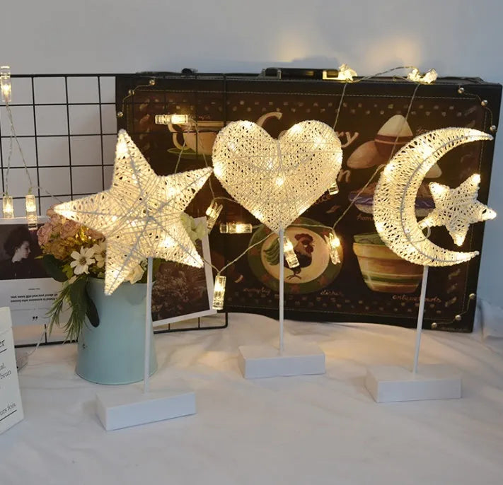 Rattan-based LED light set with star-shaped hanging lights for bedroom decoration