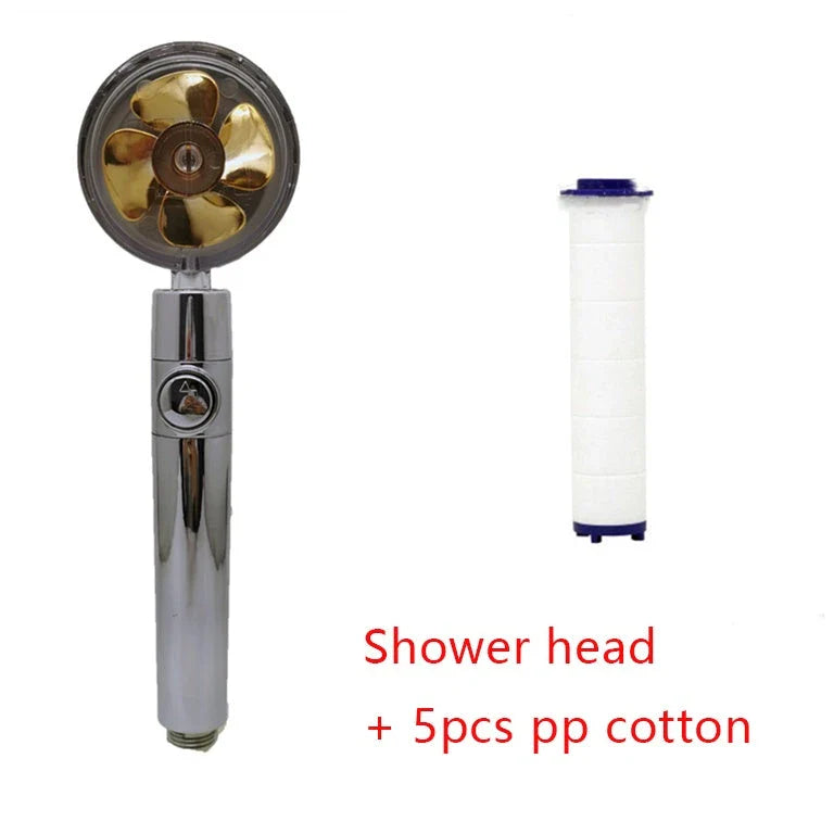 High-Pressure Rainfall Shower Head with 360-Degree Rotation and Built-In Fan for Relaxing Bathing Experience