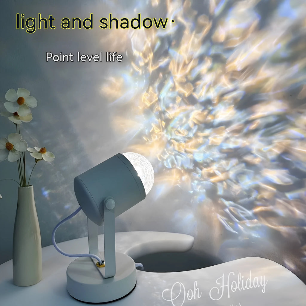 Dynamic water ripple ambience table lamp showing light projection patterns