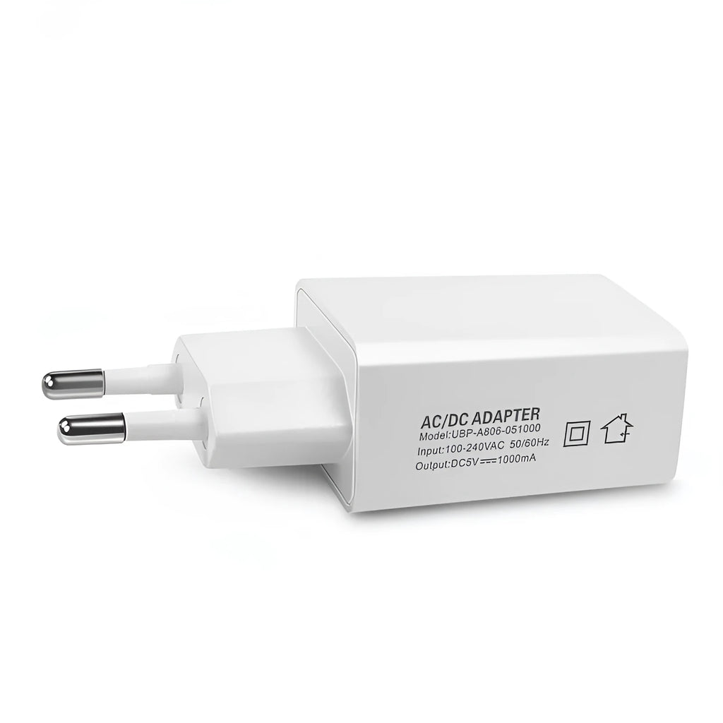 White household 5V 1000mA European standard USB charger with direct charge output