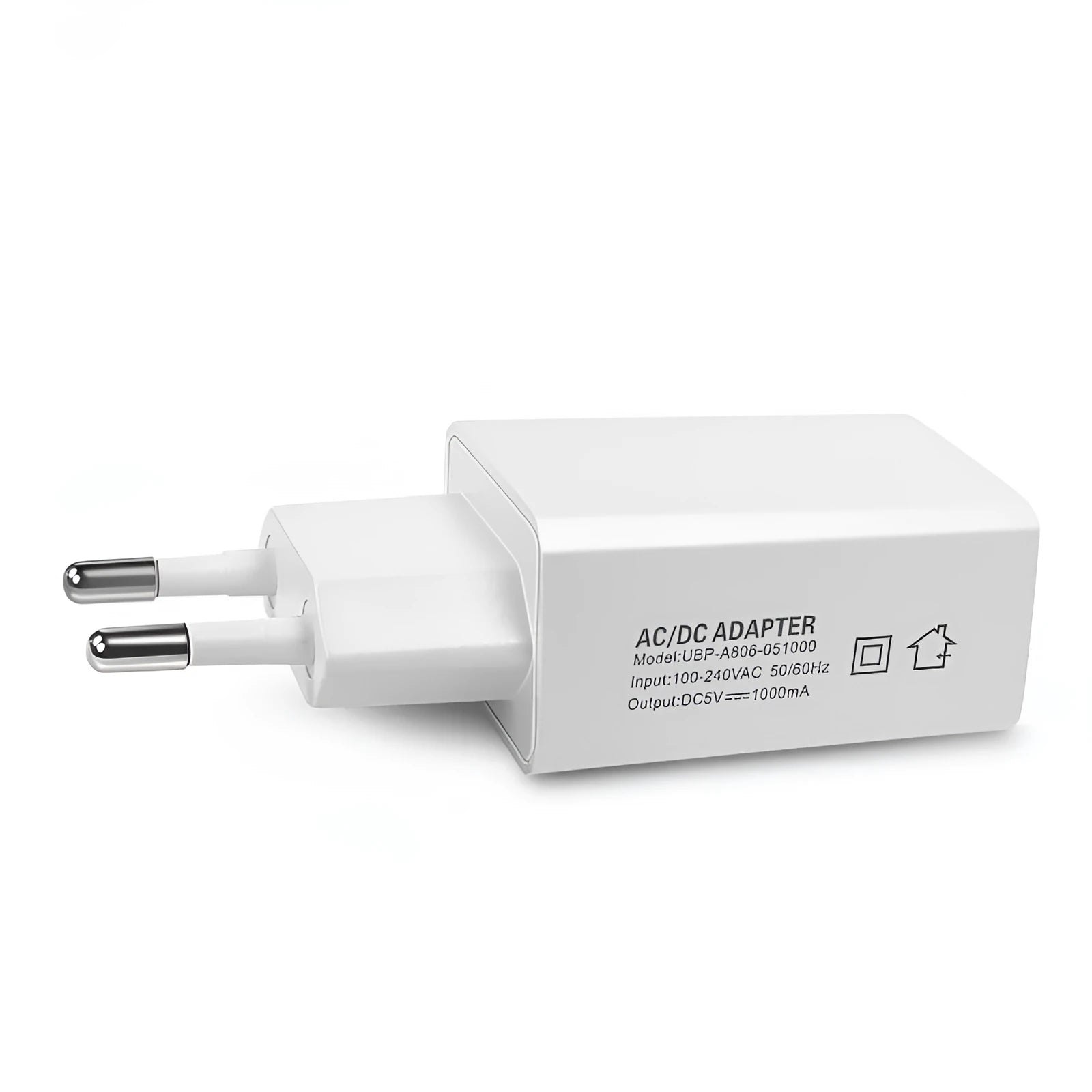 White household 5V 1000mA European standard USB charger with direct charge output