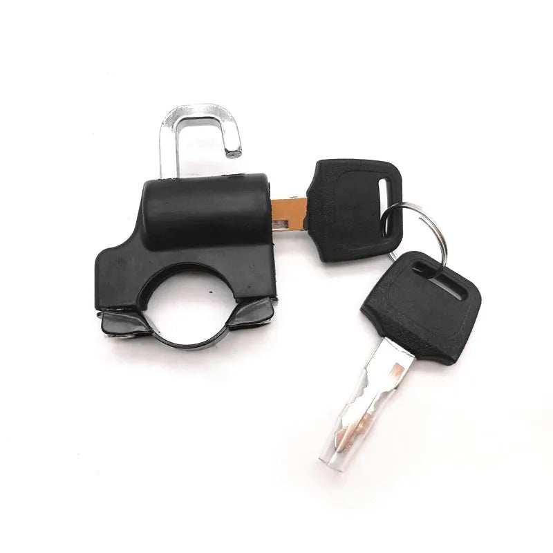 Universal helmet lock model 0007-A in black plastic for 22mm leading handlebars with locking rod device