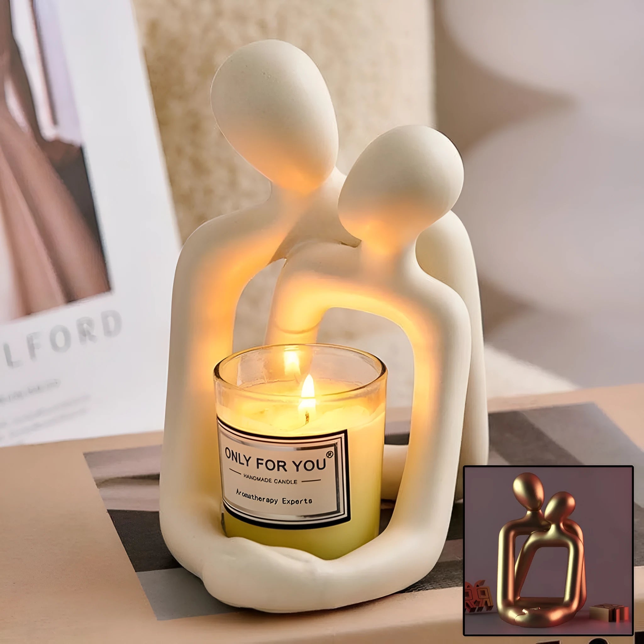Modern milky white and gold resin couple sculpture for home decoration display