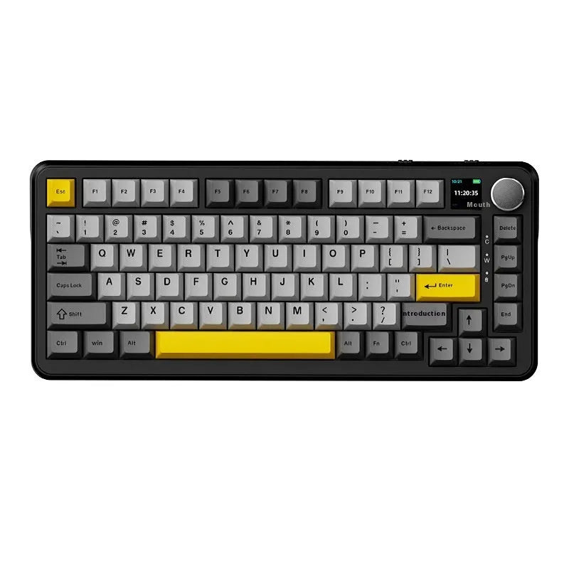 Three-mode wireless mechanical keyboard with hot-swappable sockets, PBT plastic, includes dust cover and pullers