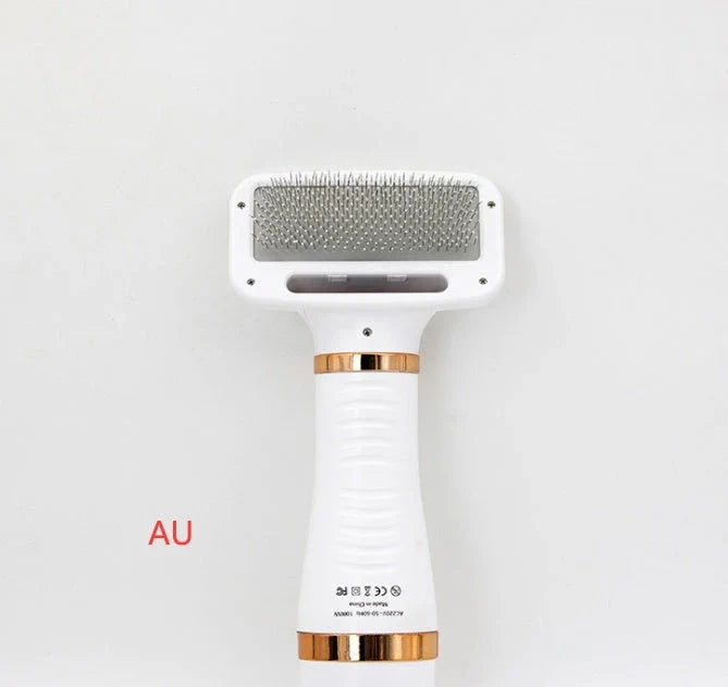 2-in-1 pet drying brush and hair dryer comb with adjustable heads for efficient grooming