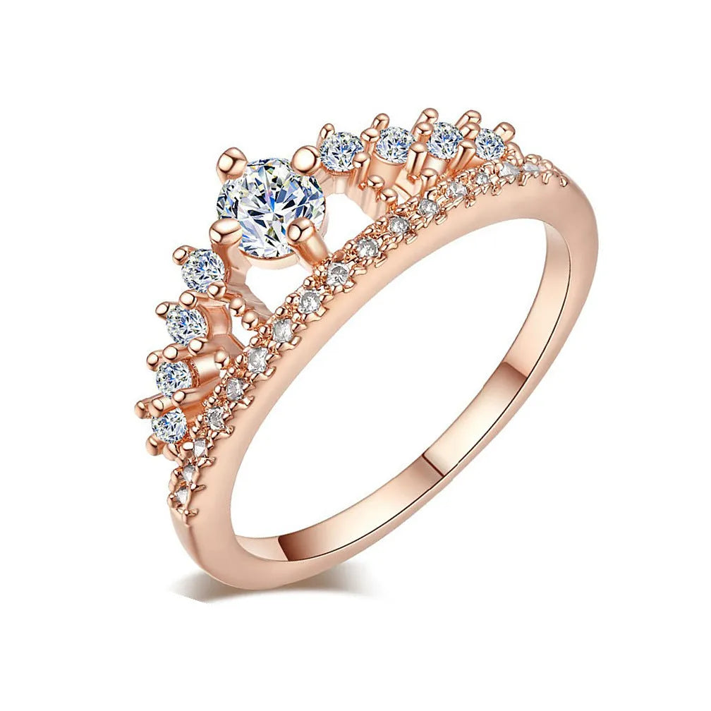 Gold micro-set crown ring with white gold inlay on copper base, unisex style