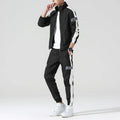 Reflective track suit in black polyester with reflective strips, front view