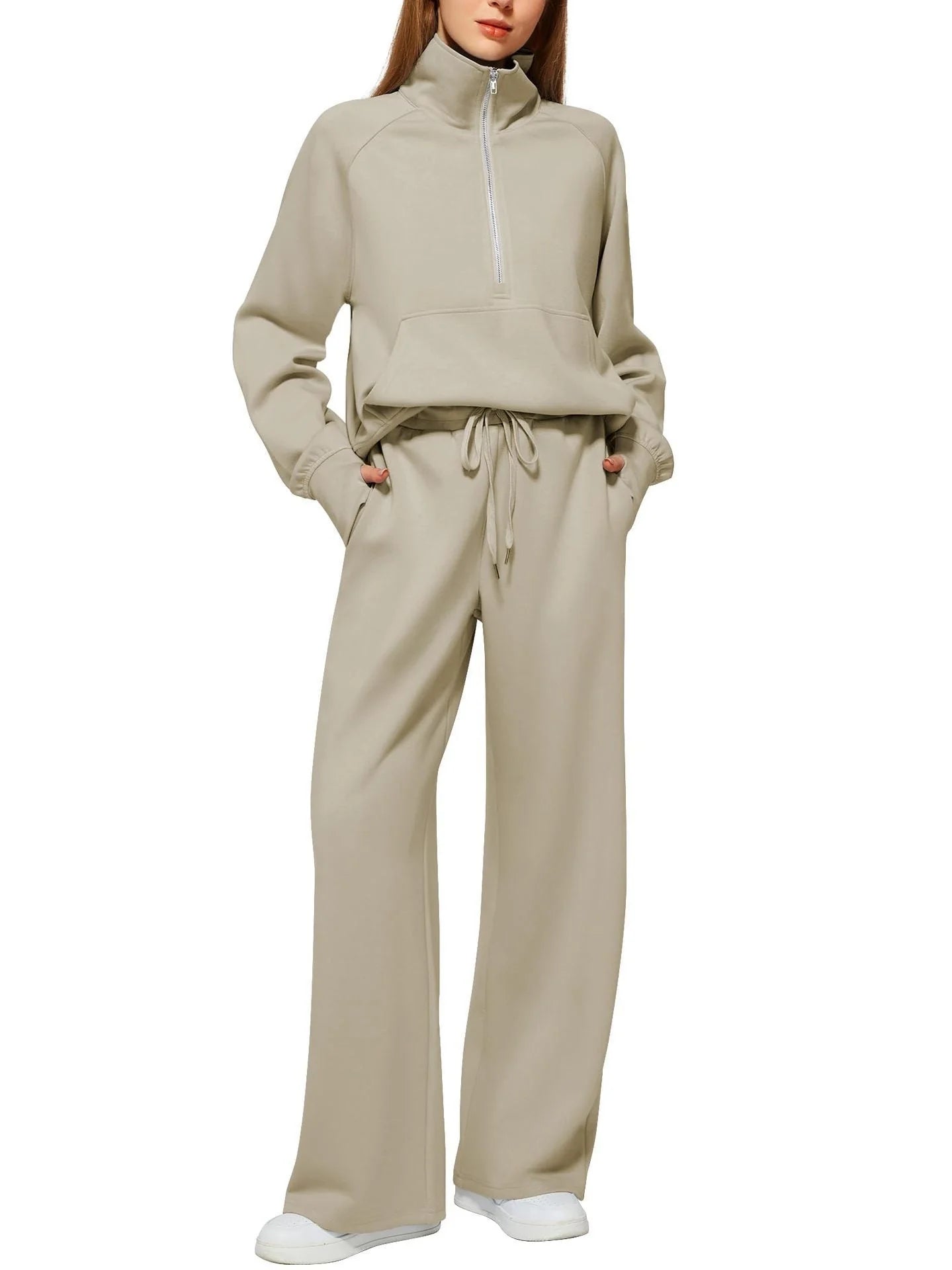Women's solid colour long-sleeved sweater and trousers suit in various colours