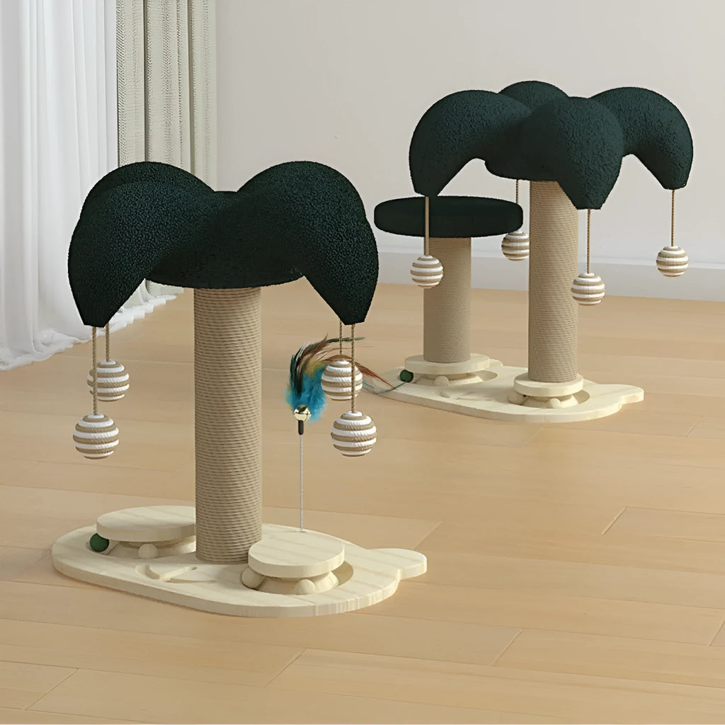 Solid wood cat scratching post with hemp rope and colourful turntable design