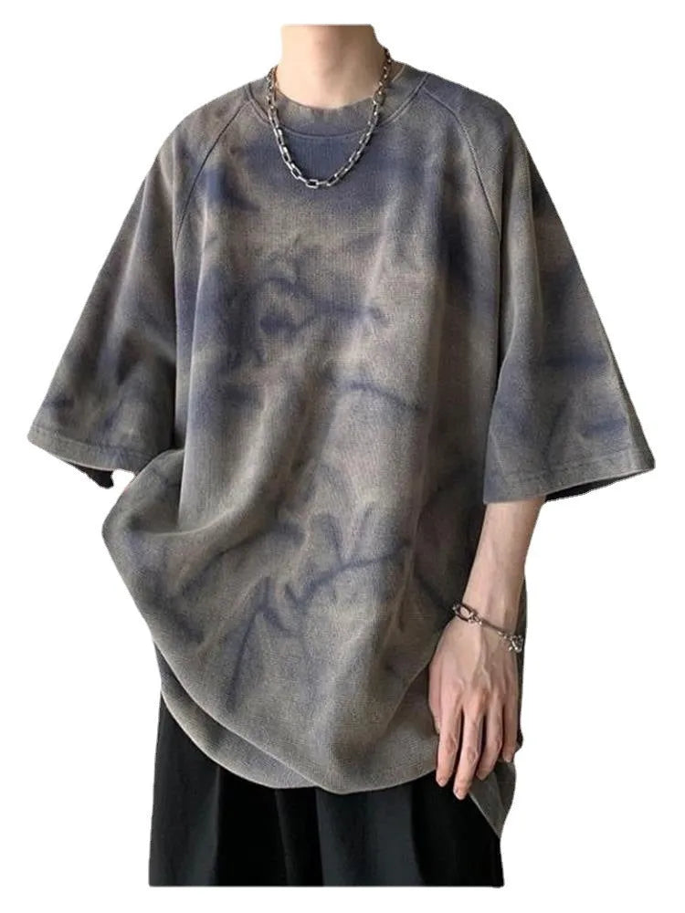 Retro loose fit men's short sleeve t-shirt in black and army green and purple colours