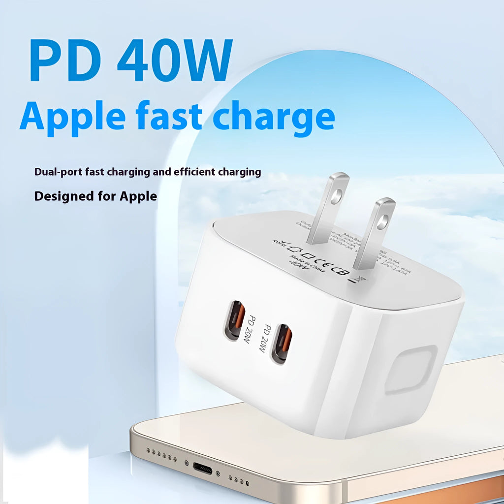White PD40W Type-C fast charger head for EU UK US plug standards