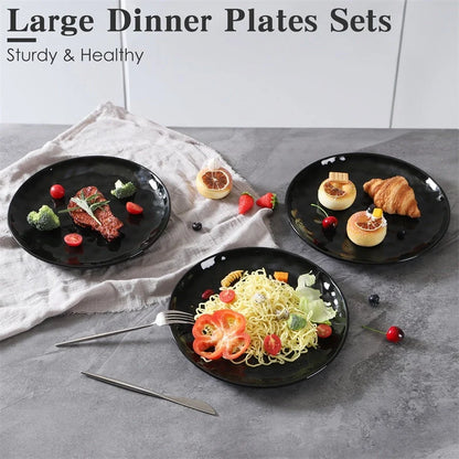 11-inch black noble ceramic plate set with hammered finish, 6-piece